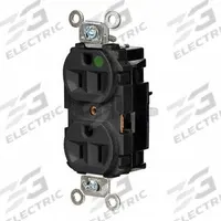 HUBBELL Receptacle: Hospital Grade, Duplex, 5-15R, Black, 125V AC, 15 A, 2 Pole / 3 Wire (MPN HBL8200STBK)