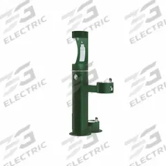 ELKAY Drinking Fountain with Bottle Filler and Pet Fountain: Freestanding, 64 in Ht, 31 in Dp, Green (MPN LK4420BF1UDBEVG). Key specifications — Housing Color: Green; Brand: ELKAY; Vandal Resistant: Vandal Resistant; Housing Material: Stainless Steel; Refrigeration: Non-Refrigerated.