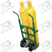 SAFTCART Cylinder Hand Truck: 800 lb, Single, 2 Cylinder, 21 in W x 5 in D Nose Plate (MPN 780-10). Key specifications — Brand: SAFTCART; Color: Green; Securing Mechanism: Chain.