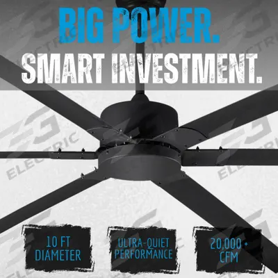 CANARM Ceiling Fan: 11,087 cfm_20,693 cfm Airflow, 10 ft Blade Dia, 5 Speeds, 120V AC - Industrial HVLS Ceiling Fans