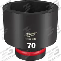MILWAUKEE Standard Impact Socket: 1 in Drive Size, Metric, 70 mm Socket Size, 6-Point, Std, Friction (MPN 49-66-6616). Key specifications — attr1215501: MILWAUKEE; attr1215515: Black Phosphate; attr1215518: 70 mm.