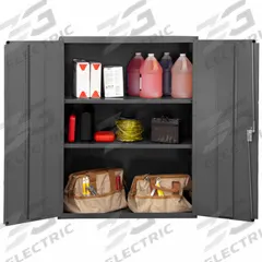 DURHAM MFG Storage Cabinet: 36 in x 18 in x 48 in, Swing Handle & Keyed, 14 ga Panel Thick, Frame (MPN 3600-95). Key specifications — attr62698: Gray; attr62736: Welded; attr87895: Frame; attr62693: Assembled; attr62737: Stationary; attr62694: Adjustable; attr62695: Powder Coated; attr62696: Steel.