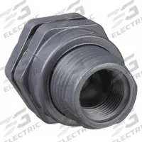 HAYWARD Bulkhead Tank Fitting: PVC Body, 1 in Female Socket Inside, 1 in Female NPT Threaded Outside (MPN BFAS1010CFS). Key specifications — Fitting Material: PVC; Brand: HAYWARD.