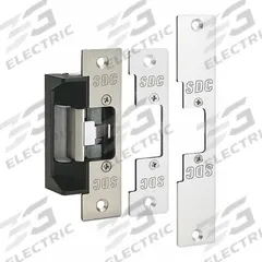 SDC Electric Door Strike: 1 1/4 in Wd, 7 15/16 in Ht, Cylindrical/Mortise, Stainless Steel (MPN 45-A). Key specifications — Brand: SDC; Input Voltage: 12/24V DC; Performance Duty Rating: 1 - Heavy Duty; Strike Type: Mortise.