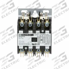 SQUARE D Definite Purpose Magnetic Contactor: 4 Poles, 24V AC, 30 A, Non-Reversing (MPN 8910DPA34V14). Key specifications — Brand: SQUARE D; Coil Voltage: 24V AC; Contactor Style: HVACR Definite Purpose Contactor; Terminal Connection Type: Quick-Disconnect Terminals; Maximum Voltage Rating: 600V AC; Series: 8910 Series Type DPA; Phase: Three; Main Pole Contact Form: 4NO.