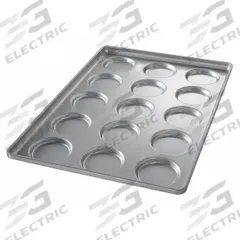 CHICAGO METALLIC Hamburger Bun/MuffinTop/Cookie Pan: Aluminized Steel, 15 Slots, 1 1/2 in Overall Dp (MPN 41002). Key specifications — Pan Style: Hamburger Bun Pan; Brand: CHICAGO METALLIC; Material: Aluminized Steel; NSF Certified: No; Number of Slots: 15.