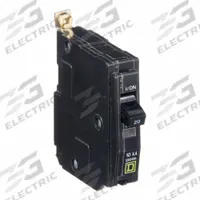 SQUARE D Miniature Circuit Breaker: 20 A, 120/240V AC, Single Phase, 10kA at 120/240V AC, 1 Poles (MPN QOB120). Key specifications — Phase: Single; Amps: 20 A; AC Voltage Rating: 120/240V AC; Max. AIR Rating: 10kA at 120/240V AC; For Use With: Square D NQOD Panelboards; Brand: SQUARE D.