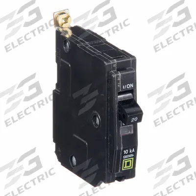 SQUARE D Miniature Circuit Breaker: 20 A, 120/240V AC, Single Phase, 10kA at 120/240V AC - QOB Series, Bolt-On Square D Miniature Circuit Breakers