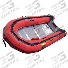 FSI Rescue Boat: 1,430 lb Load Capacity, 5 Max Passengers, Black/Red, 12 ft Overall Lg (MPN F-YRR365D). Key specifications — Material: 1800 dtex PVC; Brand: FSI; Includes: Repair Kit.