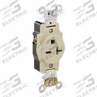 LEVITON Single Receptacle Outlet: Single, 6-20, Ivory, 250V AC, 20 A, 2 Pole / 3 Wire (MPN 5461-I)