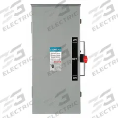 SIEMENS Safety Switch: Non-Fusible, 100 A, Three Phase, 240V AC, Galvanized Steel, Indoor/Outdoor (MPN DTGNF323R). Key specifications — attr867131: SIEMENS.