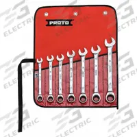 PROTO Combination Wrench Set: Alloy Steel, Chrome, 7 Tools, 10 mm to 18 mm Range of Head Sizes (MPN JSCRMT-7S). Key specifications — attr309581: Chrome; attr309580: Alloy Steel; attr309571: No; attr309583: No; attr309587: Yes; attr324931: PROTO; attr309569: 10 mm to 18 mm; attr309572: Canvas Pouch.