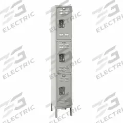 HALLOWELL Locker: 12 in x 18 in x 78 in, Louvered, 3 Tiers, 1 Units Wide, Combo/Padlock, Gray, Steel (MPN U1288-3PL). Key specifications — Brand: HALLOWELL; Locker Color: Gray; Lock Type: Combination/Padlock; Door Type: Louvered; Locker Material: Steel; Assembled: Assembled; Number Plate Included: Yes.