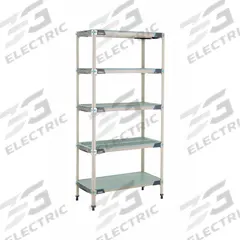 METRO Industrial Shelving Starter: 18 in x 36 in, 74 in Overall Ht, 5 Shelves, Antimicrobial (MPN 5X337HX3). Key specifications — Resistance Properties: Antimicrobial; Frame Material: 304 Stainless Steel; Shelving Material: Polymer; Brand: METRO.
