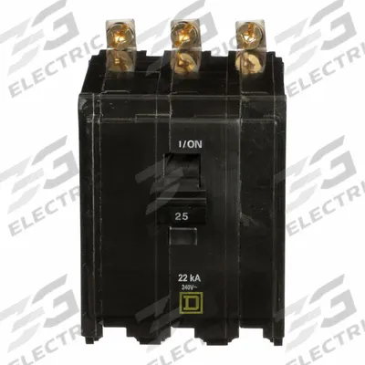 SQUARE D Miniature Circuit Breaker: 25 A, 120/240V AC, Three Phase, 22kA at 120/240V AC - QOB Series, Bolt-On Square D Miniature Circuit Breakers