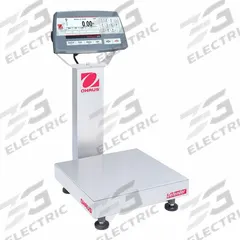 OHAUS Industrial Bench Scale: 12 in x 12 in, Not IP Rated, Column-Mounted, Stainless Steel (MPN D52P50RQR1). Key specifications — Connection Ports: RS-232; Readability: 0.005 lb/2 g; Brand: OHAUS; Weighing Surface Material: Stainless Steel.