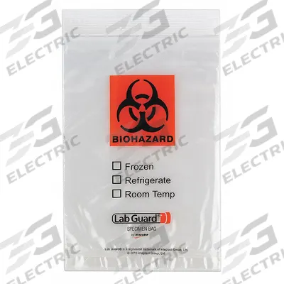 MEDEGEN MEDICAL PRODUCTS Specimen Transfer Bag: LDPE, Biohazard, 1.75 mil Thick, Clear, 6 in Overall Ht - Dual Pouch Specimen Transfer Bags