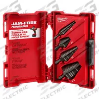 MILWAUKEE Step Drill Bit Set: 4 Pc, 1/8" to 1-3/8", Black Oxide HSS (MPN 48-89-9223). Key specifications — attr1239053: Not Impact Rated.