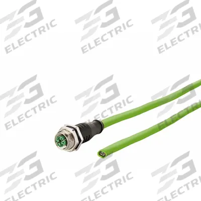 METZ CONNECT Cable: Cat7, M12 Jack Male Straight x Bare Wire, 10 m Lg, PUR, Green, X Coding - Single-Ended M12 Data Cordsets