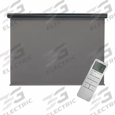 KEYSTONE FABRICS Sun Shade: Gray, 7 ft Valence Wd, Motor with Remote Control - Regal Series