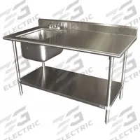 ADVANCE TABCO Work Table with Sink: 1 Bowls, 40 1/2 in Overall Ht, 60 in Overall Lg, 12 in Bowl Dp (MPN KMS-11B-305L). Key specifications — Faucet Handle Type: Lever; Brand: ADVANCE TABCO; Faucet Operation: Dual Manual Handle.