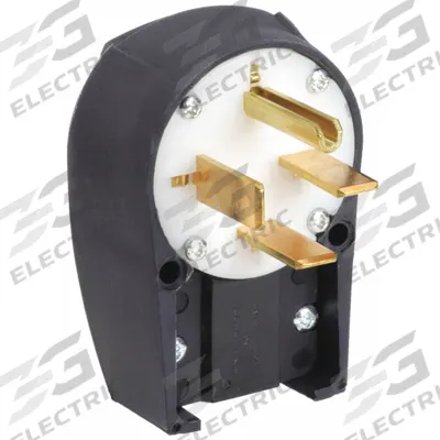 BRYANT Straight Blade Plug: 15-50P, 250V AC, 50 A, 3 Pole, 4 Blade, Black/White (MPN 8452ANPB) - Angled Plugs
