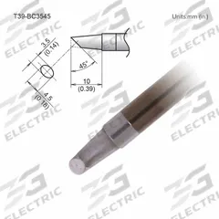 HAKKO Soldering Tip: T39 Series, Bevel, 4.5 mm W, 10 mm Lg (MPN T39-BC3545). Key specifications — Brand: HAKKO; Compatible Handpiece Manufacturer Model Number: FX-9701; Manufacturer Part Number: T39-BC3545.