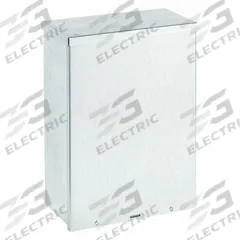 WIEGMANN Enclosure: Steel, 15 in x 12 in x 4 in, 3R, Solid Cover, Screw On, Included, Galvanized (MPN RSC121504G). Key specifications — Brand: WIEGMANN; Closure Method: Clamps; Knockouts: Included.