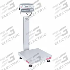 OHAUS Industrial Bench Scale: 18 in x 18 in, IP67/IP68, Column-Mounted, 50 lb Wt Capacity - Imperial (MPN D52XW25WQL7). Key specifications — Connection Ports: 2 In/4 Out Discrete I/O; Readability: 0.002 lb/1 g; Brand: OHAUS; Weighing Surface Material: Stainless Steel.