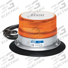 ECCO Beacon Light: Flashing Beacon, Amber, 3 7/8 in Overall Ht, LED, 12-24V DC (MPN 7160A-VM). Key specifications — Operating Voltage: 12-24V DC; Number of Flash Patterns: 23; Includes: Lighter Plug; Electrical Connection: Plug; Mount Type: Suction; Brand: ECCO; Shape: Round; Lighting SAE Class Rating: SAE Class 1.