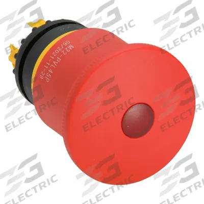 EATON Mushroom Head Push Button: Red, 45 mm Mounting Size, Non-Metallic - Illuminated Mushroom-Head Push-Button Operators