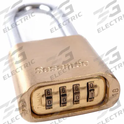SESAMEE Combination Padlock: Dial Combo, Brass, Steel Shackle - Long Shackle Combination Padlocks