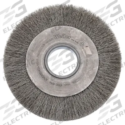 WEILER Wire Wheel Brush: Crimped Stainless Steel, 6 in Dia x 1 1/4 in Wd, 2 in Arbor - Light-Cleaning Brushes for Stainless Steel