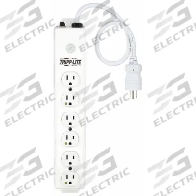 TRIPP LITE Outlet Strip: 6 Outlets, 1 1/2 ft Cord Lg, 15 A Current, UL 1363, White - Healthcare Power Strips