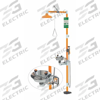 GUARDIAN EQUIPMENT Shower with Eyewash: Floor Mnt, Uncovered, Stainless Steel Bowl - Floor-Mount Showers with Eyewash