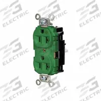 HUBBELL Receptacle: Hospital Grade, Duplex, 5-20R, Green, 125V AC, 20 A, 2 Pole / 3 Wire (MPN HBL8300STGN)