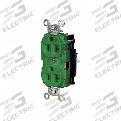 HUBBELL Receptacle: Hospital Grade, Duplex, 5-20R, Green, 125V AC, 20 A - General Purpose Receptacles
