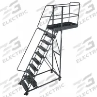 BALLYMORE Rolling Cantilever Ladder: 8.3 ft Platform Ht, Unassembled, Locking Casters, Steel (MPN CL-10-42-P). Key specifications — attr1051489: Gray; attr1051483: BALLYMORE; attr1051499: Double Handrails; attr1051504: Steel.