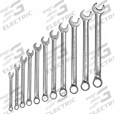 PROTO Combination Wrench Set: Alloy Steel, Chrome, 11 Tools - SAE 12-Point Combination Wrench Sets