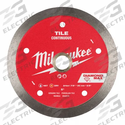 MILWAUKEE Diamond Saw Blade: Granite/Marble/Tile, 5 in Blade Dia., 5/8 in_7/8 in Arbor Size - Tile-Cutting Blades