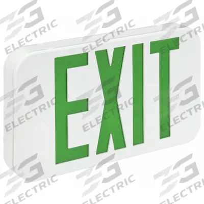 COMPASS Exit Sign: Emergency Battery Backup, LED, White, Green, 1 or 2 Faces, Ceiling - Plastic Lighted Exit Signs