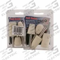 DICO Piece Hard felt Bob kit with 1/Mand: 1/4 in Shank Dia, 4 Pieces, Ball/Cone/Cylinder/Pear, Hard (MPN 7500066). Key specifications — Brand: DICO; Density Grade: Hard; Bob Shape: Pear.