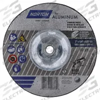 NORTON Depressed Center Wheel: Type 27, 7" x 1/4" x 5/8", Aluminum Oxide, 20 Grit (MPN 66252849378). Key specifications — Series: Norton for Aluminum; Brand: NORTON.