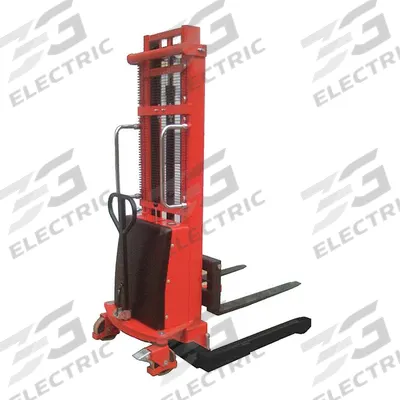 Dayton Stacker: 2,200 lb, 63 in Max Lifting Ht, Adj Fork, 42 in L x 4 in W Fork - Electric-Lift & Manual-Push Straddle Stackers