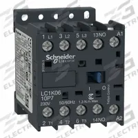 SCHNEIDER Magnetic Contactor: Non-Reversing, 3 Poles, 3NO Contacts, 6 A, 240V AC Coil (MPN LC1K0610P7). Key specifications — Brand: SCHNEIDER; Integrated Surge Suppression: No.