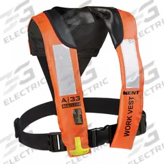 KENT SAFETY Flotation Work Vest: Orange, Type V, 35 lb Buoyancy, SOLAS-Grade Reflective, Universal (MPN 134402-200-004-21). Key specifications — Color: Orange; Brand: KENT SAFETY; Buoyant Material: CO2; Closure: Belt; Inflation Mechanism: Automatic; Style: Flotation Work Vest; Product Type: Personal Flotation Device; Standards: USCG Approved.