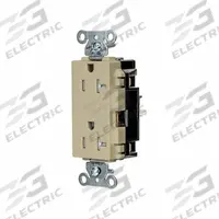 HUBBELL Receptacle: Decorator Duplex, 5-20, Ivory, 125V AC, 20 A, 2 Pole / 3 Wire (MPN HBL2162STITR)