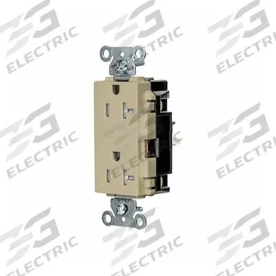 HUBBELL Receptacle: Decorator Duplex, 5-20, Ivory, 125V AC, 20 A - General Purpose Receptacles