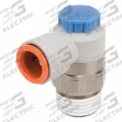 SMC Speed Control Valve: Elbow Fitting, Screw, 1/2 in Valve Body Size, 3/8 in Tube, Meter In (MPN AS4211F-N04-11S). Key specifications — attr947203: Brass/PBT; attr947205: SMC.