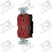 HUBBELL Receptacle: Hospital Grade, Duplex, 5-15R, Red, 125V AC, 15 A, 2 Pole / 3 Wire (MPN 8200STR)